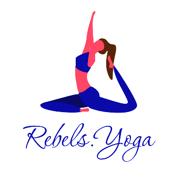 Logo: Rebels.Yoga Illustration of woman in 1-legged king pigeon pose (Eka Pada Rajakapotasana)